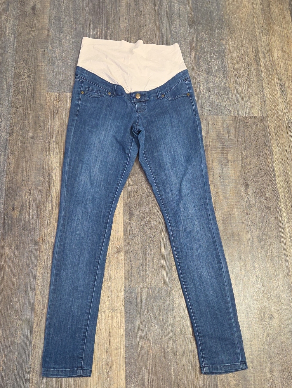Thyme Maternity Blue Skinny Jeans with Cream Support Panel